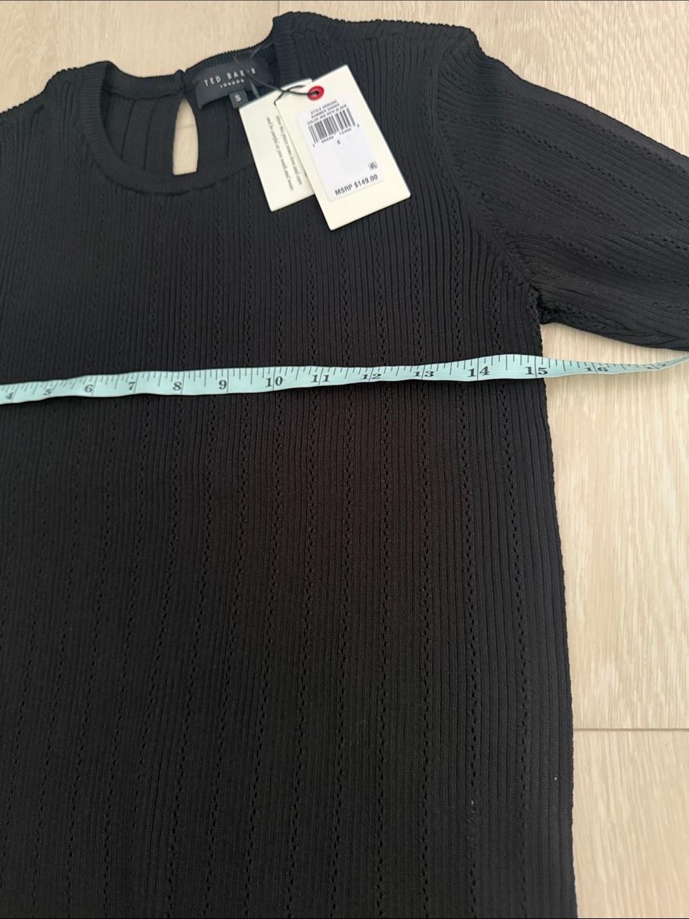 Ted Baker Rich Black Summer Soirée Ribbed Short Sleeve Scallop Pointelle Edge To - Picture 6 of 9